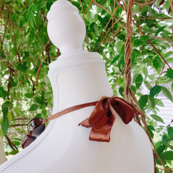 Vintage Italian Glazed Ceramic Chunky Beaded Necklace Brown Boho 1990s Statement - Picture 10 of 15